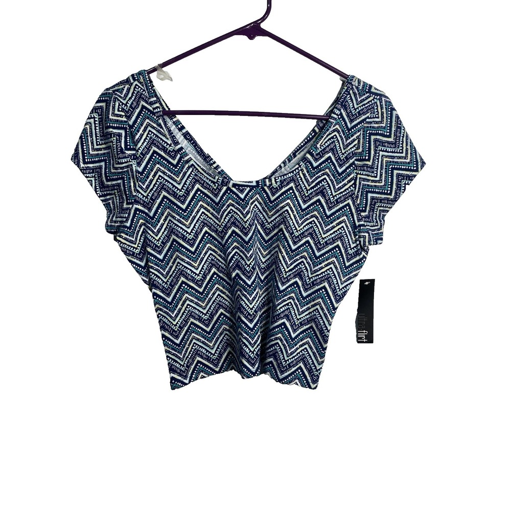 ultra flirt womens juniors‎ crop top size large blue short sleeve